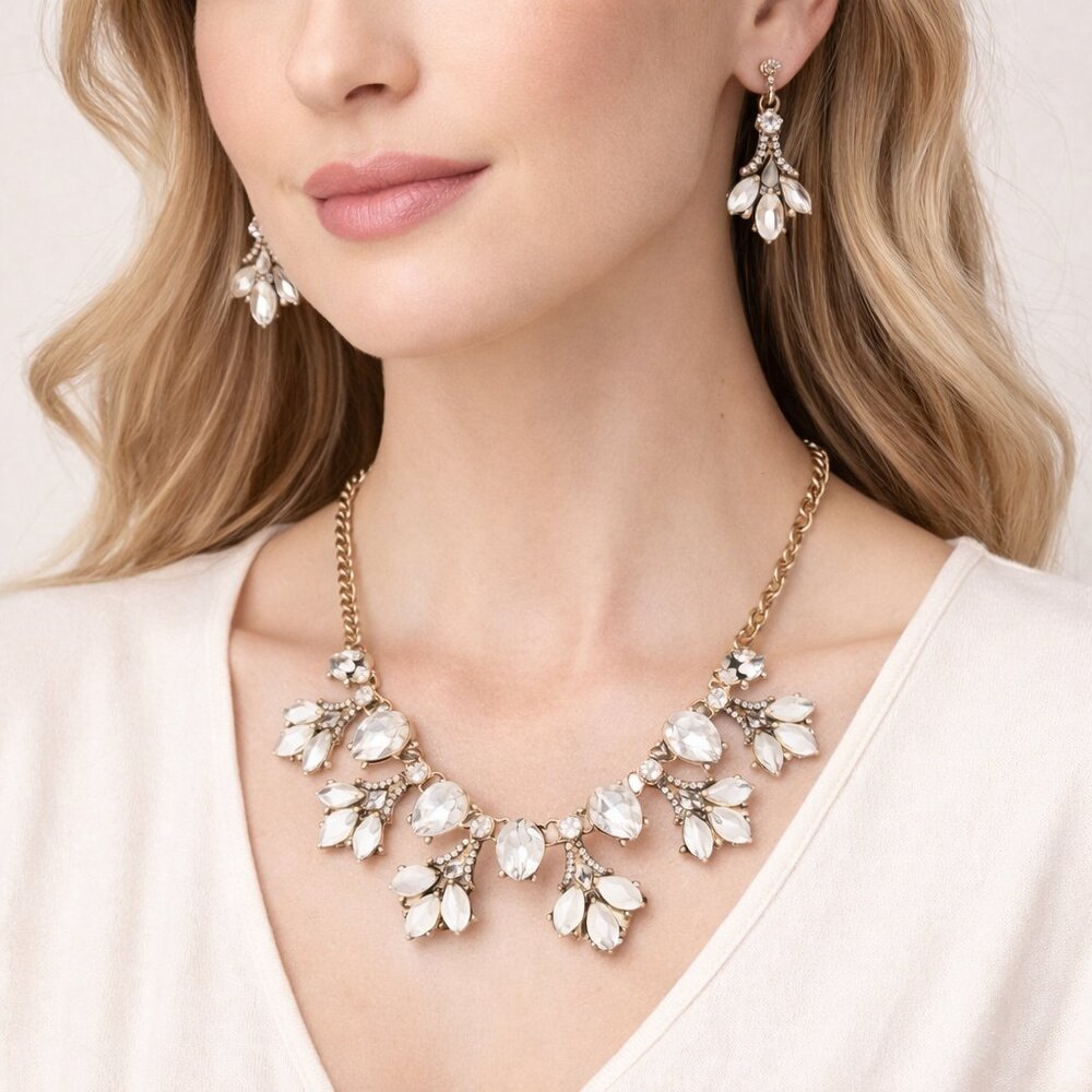 Teardrop Crystal Statement Necklace & Earring Set